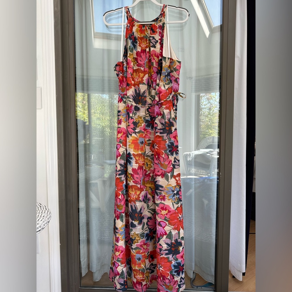 Vibrant Floral Full-Length Dress with Halter Neck